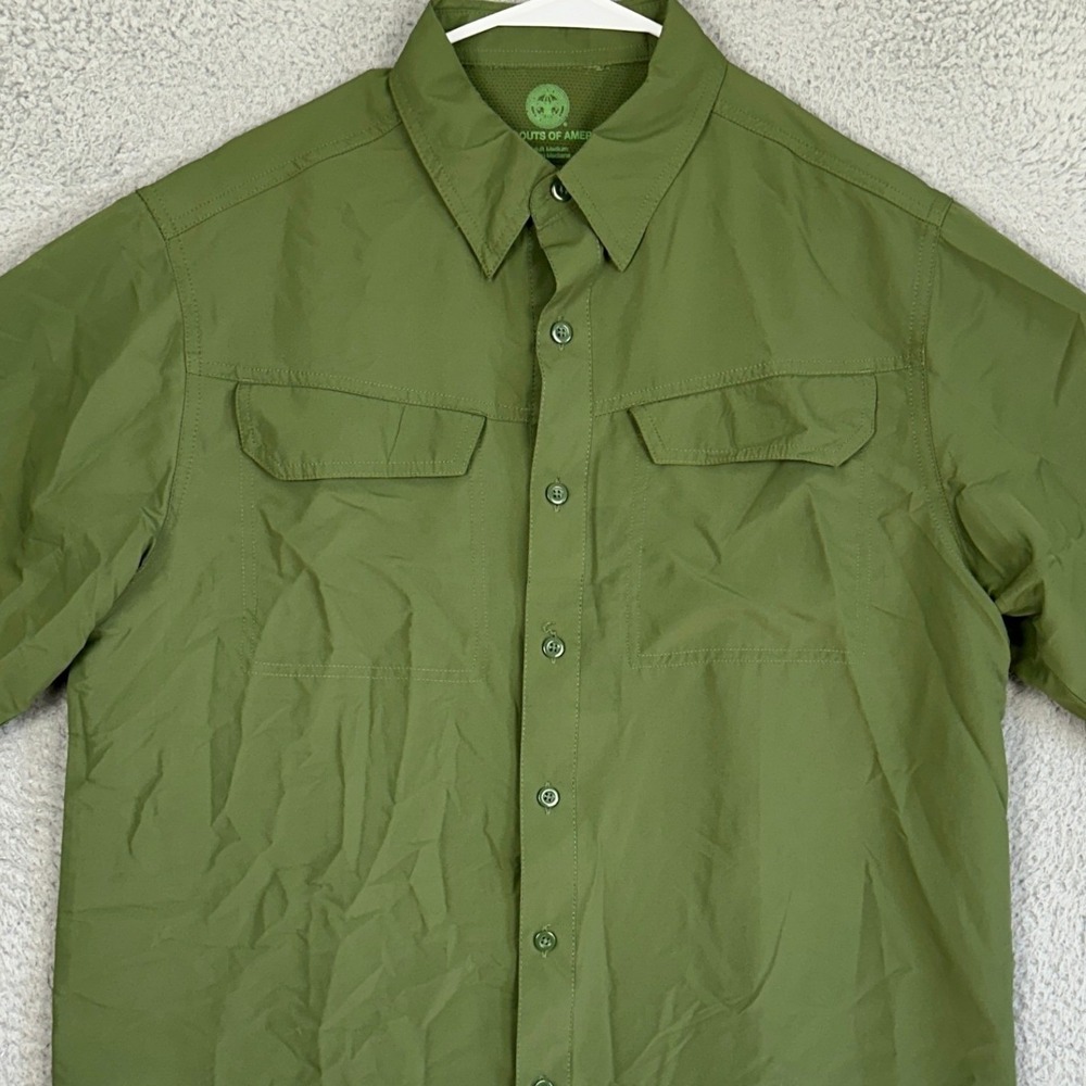 Boy Scouts of America Shirt Mens Medium Olive Green Button Up Short Sleeve Logo